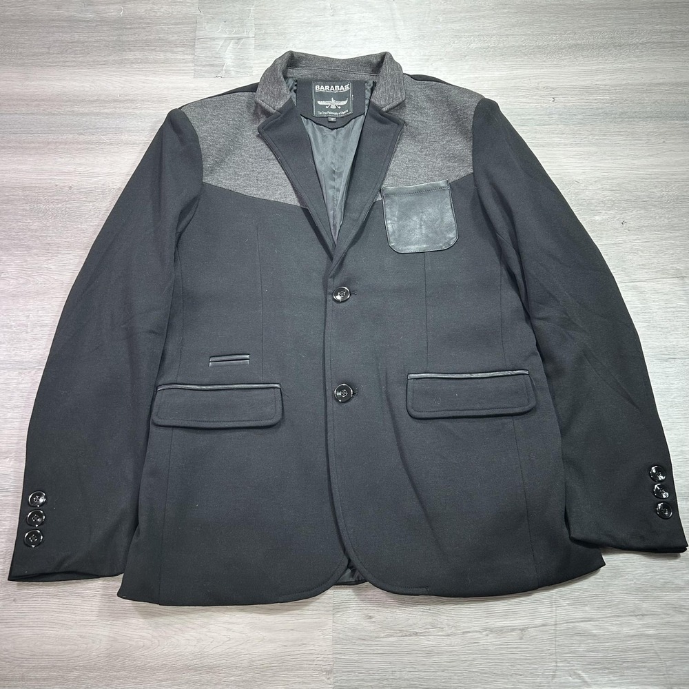 Barabas Blazer Mens Small Black Gray‎ Contrast Faux Leather Trim Jacket Western